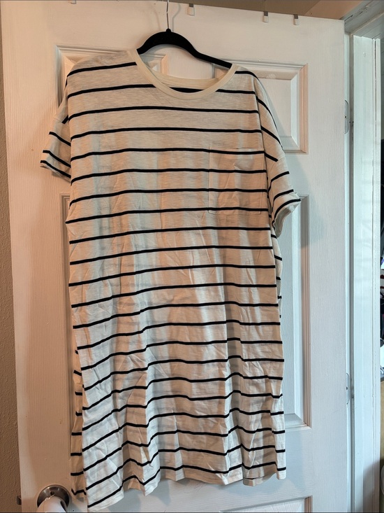 dip Dresses & Skirts - dip Black and White Striped Short Sleeve Tee dress